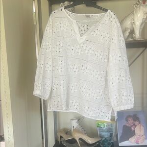 Chico's Ivory Eyelet V-Neck Blouse